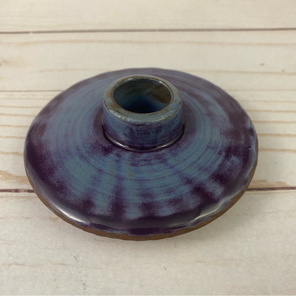 Studio Art Pottery Glazed Taper Candle Holder Stamped DP Cross 3.5”